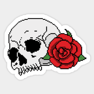 Skull and red rose pixel art halloween Sticker